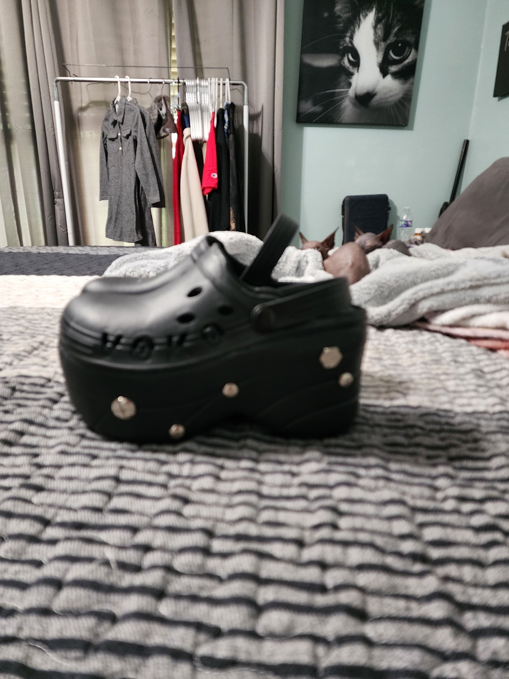 Black Platform Clog Mule with Stud Embellishments
